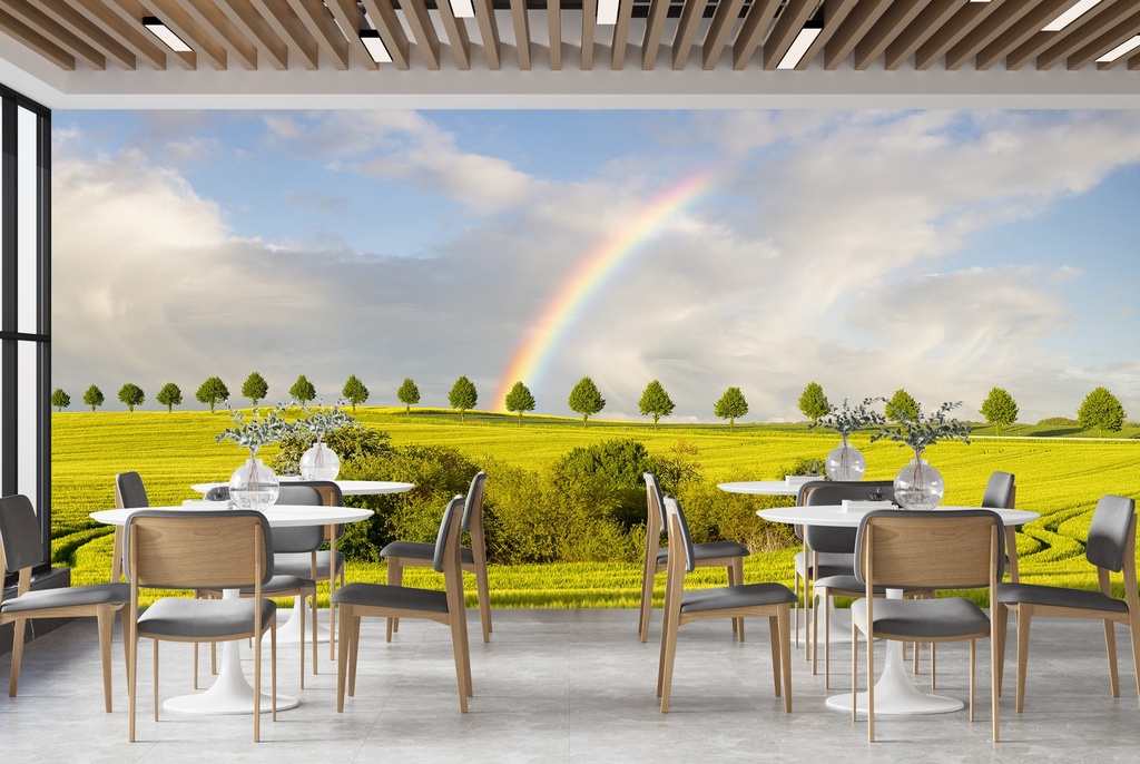 Green Countryside Rainbow Wall Mural Wallpaper