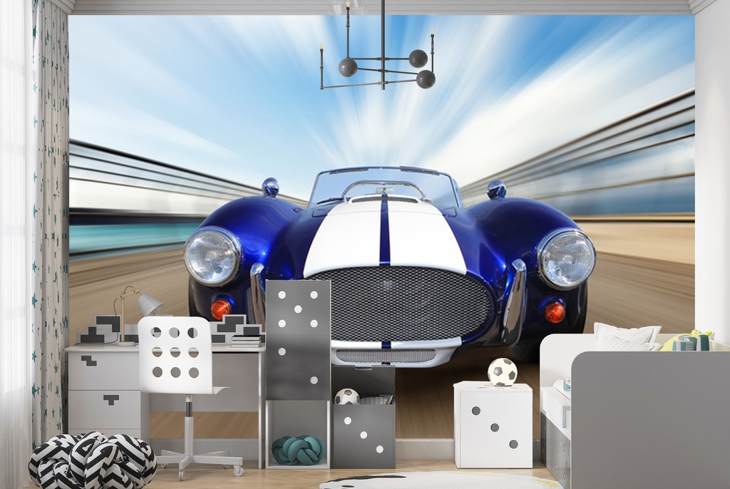 Classic Blue Sports Car Wall Mural Wallpaper