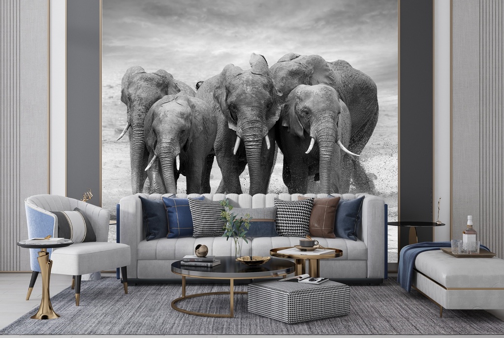 Elephant Herd Wall Mural Wallpaper