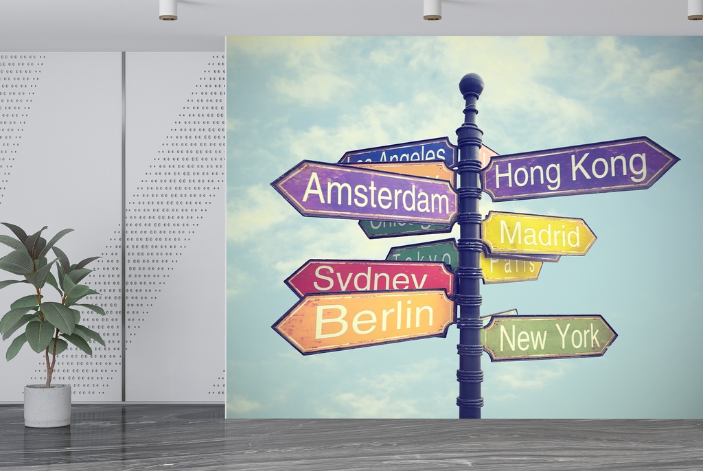 World Signpost Wall Mural Wallpaper