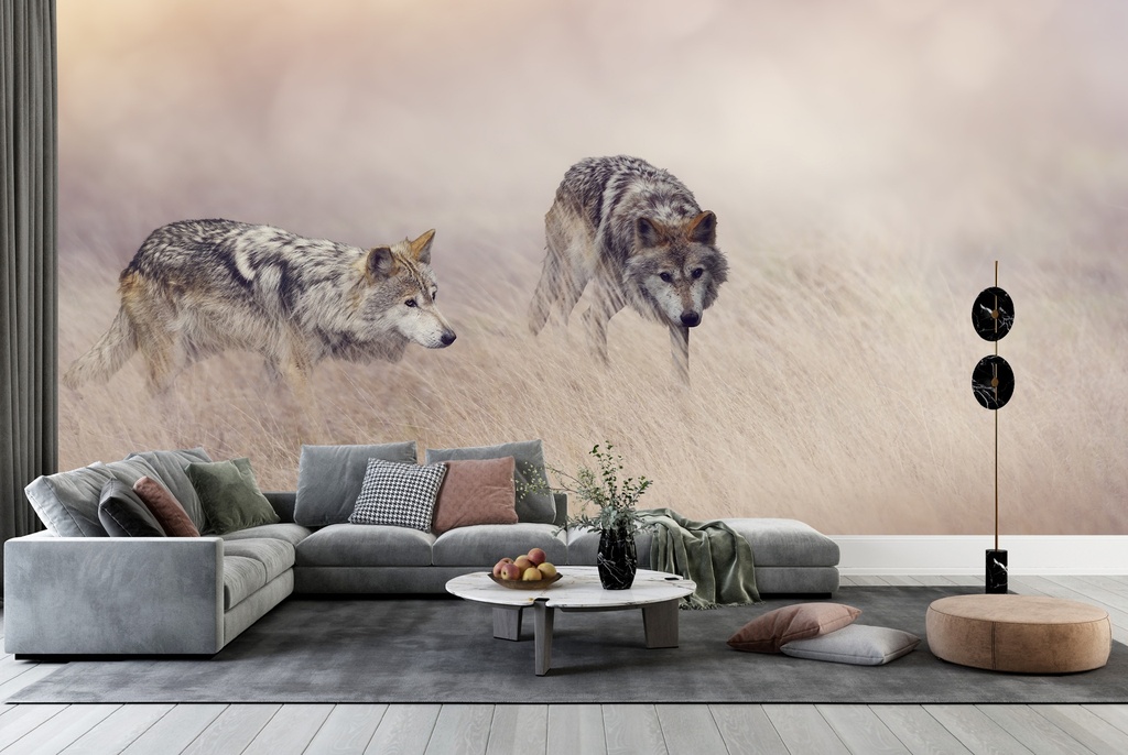 Grey Wolves Hunting Wall Mural Wallpaper