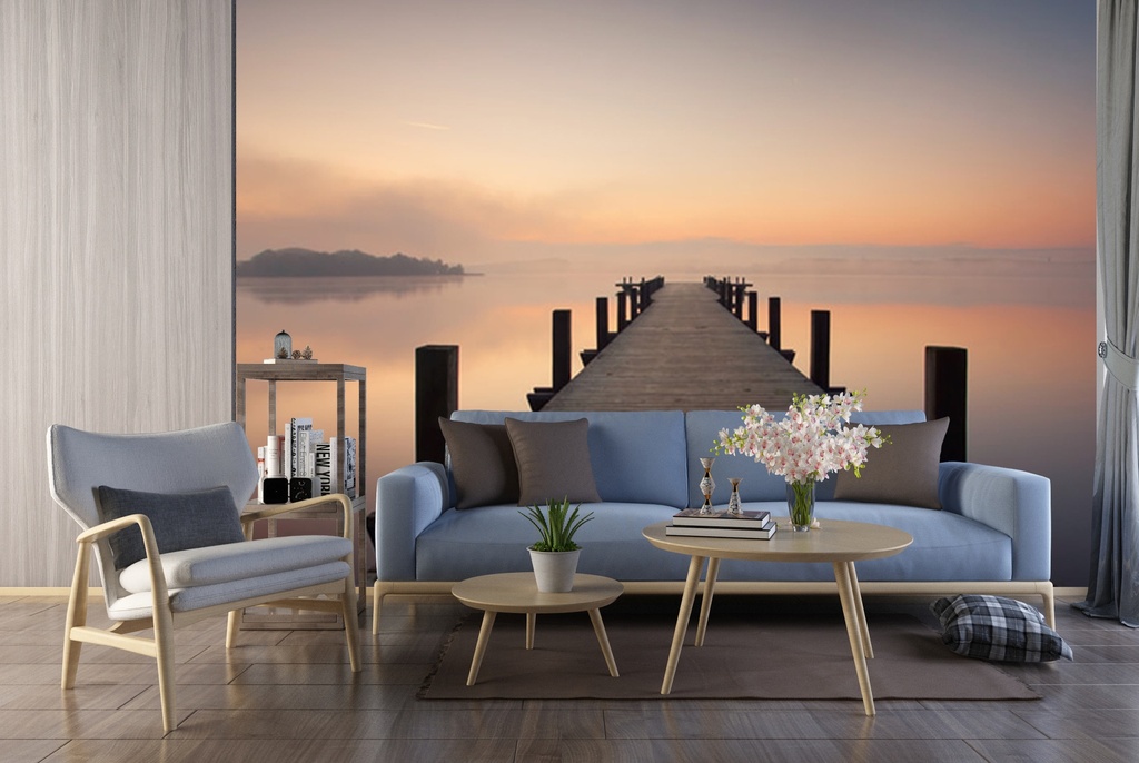 Wooden Pier & Calm Water Wall Mural Wallpaper