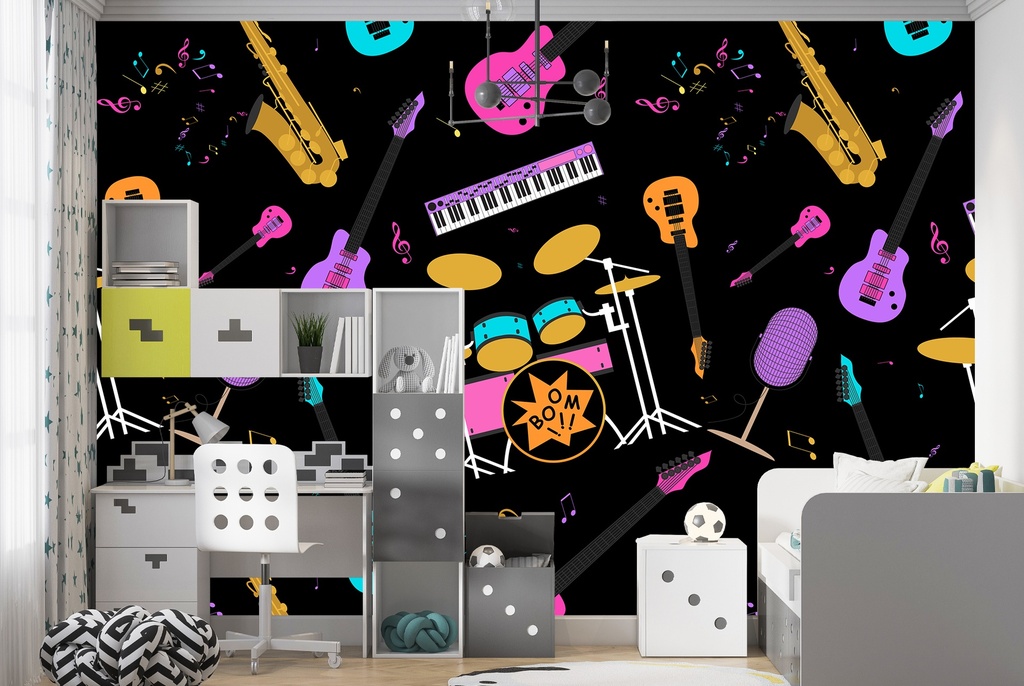 Drums & Saxophone Music Wall Mural Wallpaper