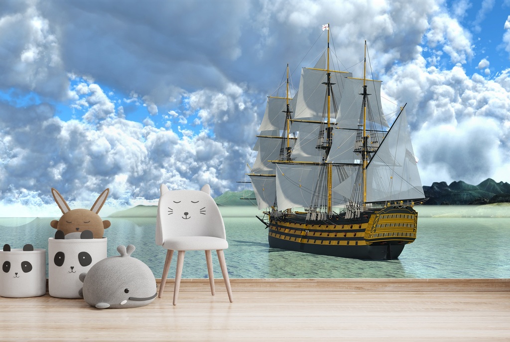 Vintage Sailboat Desert Island Wall Mural Wallpaper