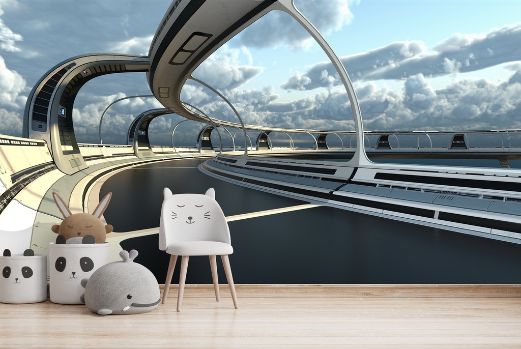 Futuristic Space Station Fantasy Wall Mural Wallpaper