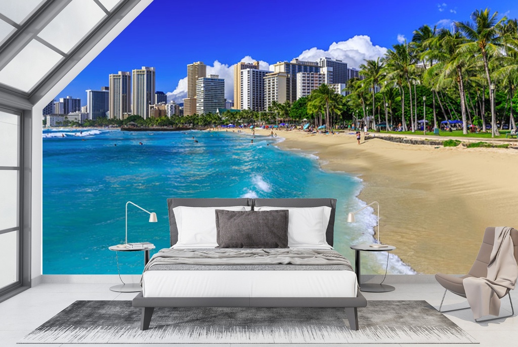 Honolulu Beach Hawaii Wall Mural Wallpaper