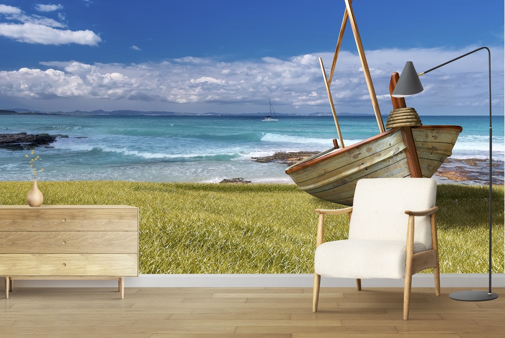 Boat By The Sea Ibiza Wall Mural Wallpaper