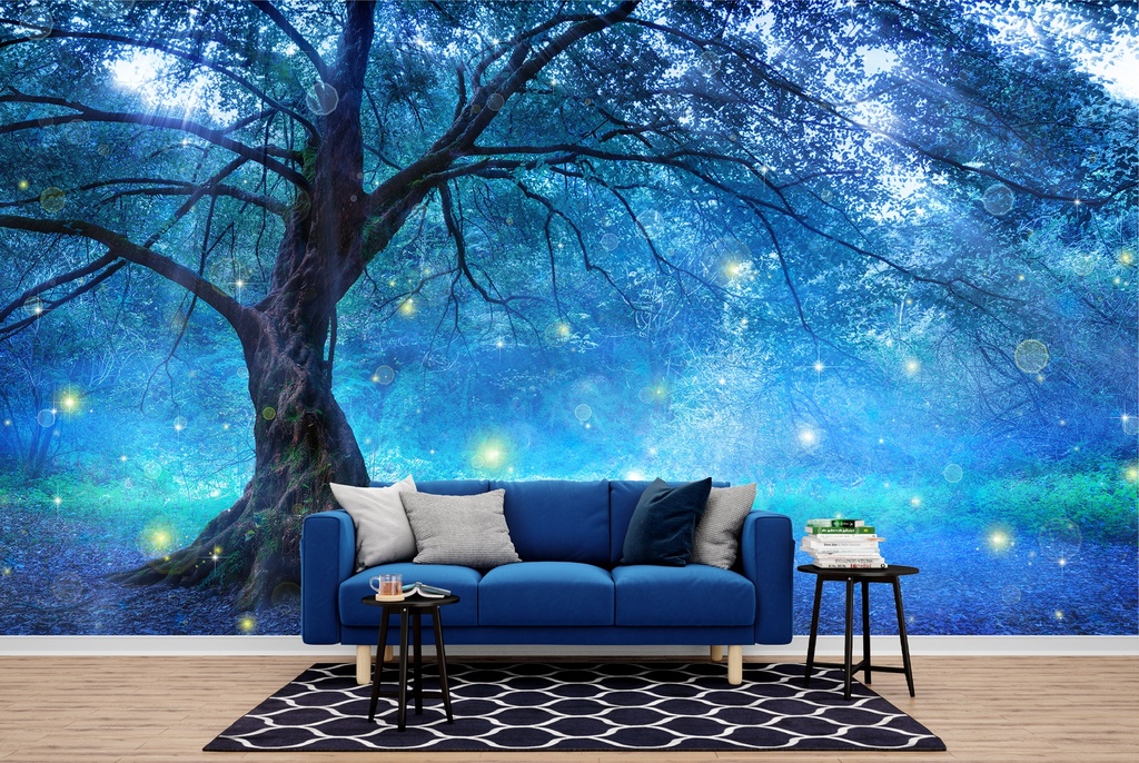 Blue Fairy Tree Wall Mural Wallpaper