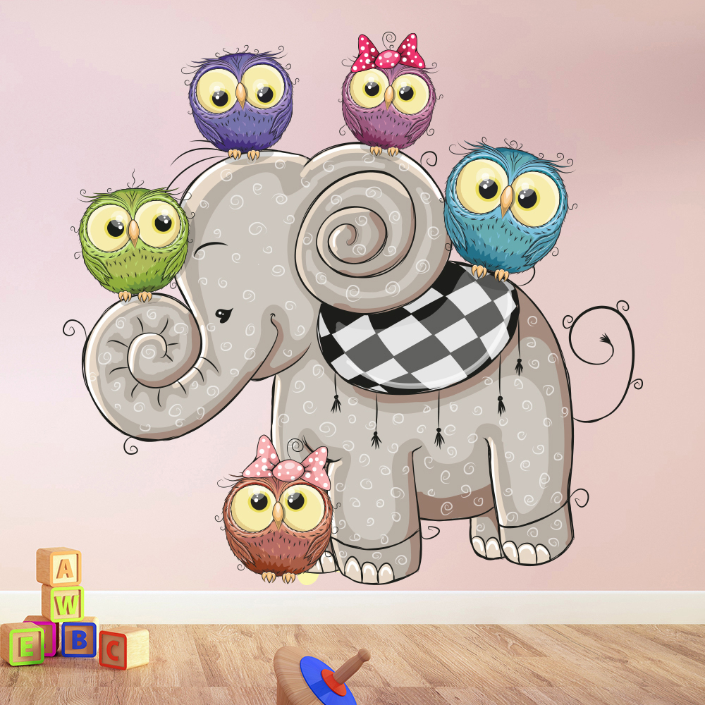 Elephant & Owls Nursery Wall Sticker