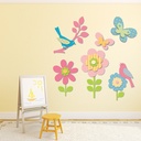 Pink Flowers & Birds Wall Sticker Set