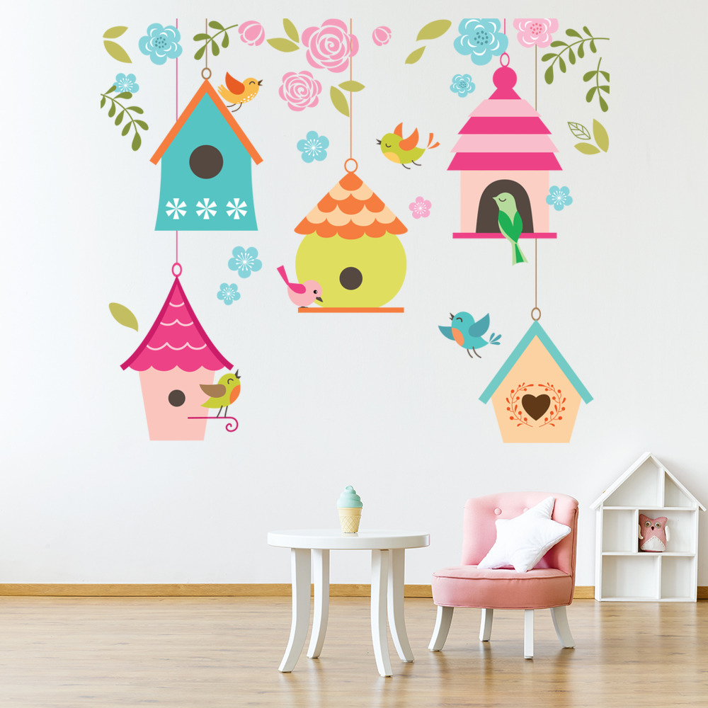 Flowers & Birds Bird House Wall Sticker Set