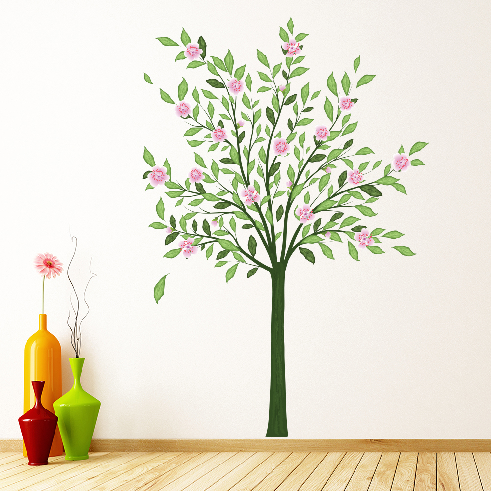 Green Tree Pink Flower Wall Sticker