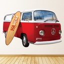 Red VW Camper Van Transport Wall Sticker