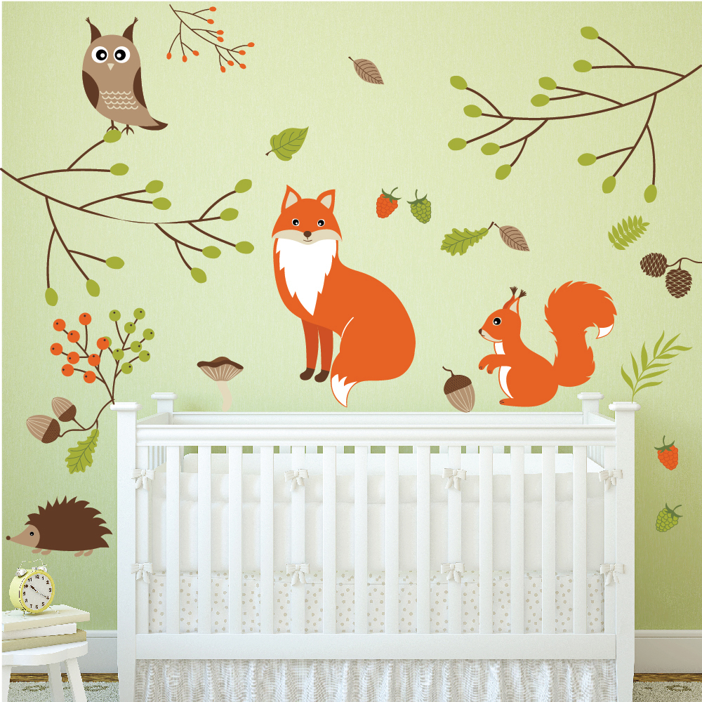 Woodland Animals Fox Owl Wall Sticker Set