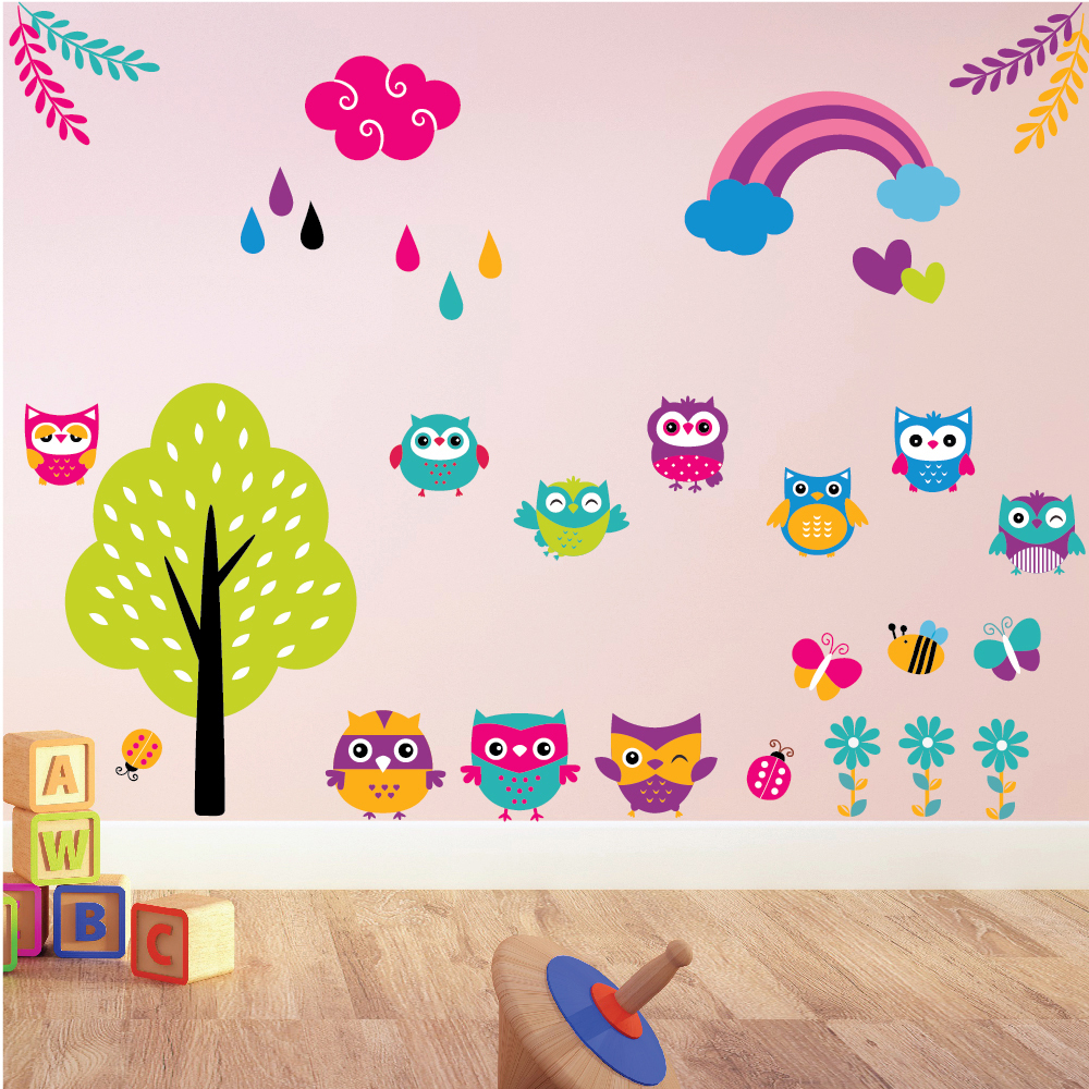 Rainbows, Clouds Owls Wall Sticker Set